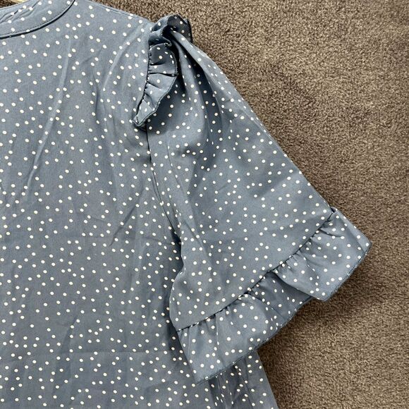 BLOOMCHIC Top Womens plus 1X 14 16 blue white polka dot short sleeve ruffle - Picture 12 of 14